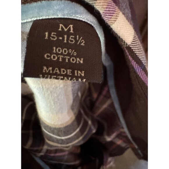 Tasso Elba Shirt Mens 15 15.5 Medium Brown Combo Plaid Button Up Long Sleeve - Picture 6 of 6